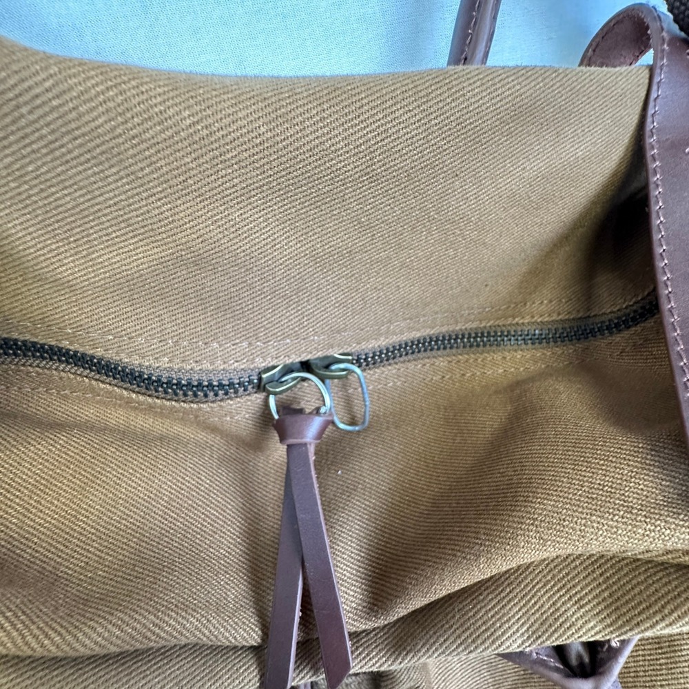 J.Crew Canvas Leather Weekender Duffel Brown Khaki Travel Bag OS - Picture 12 of 16